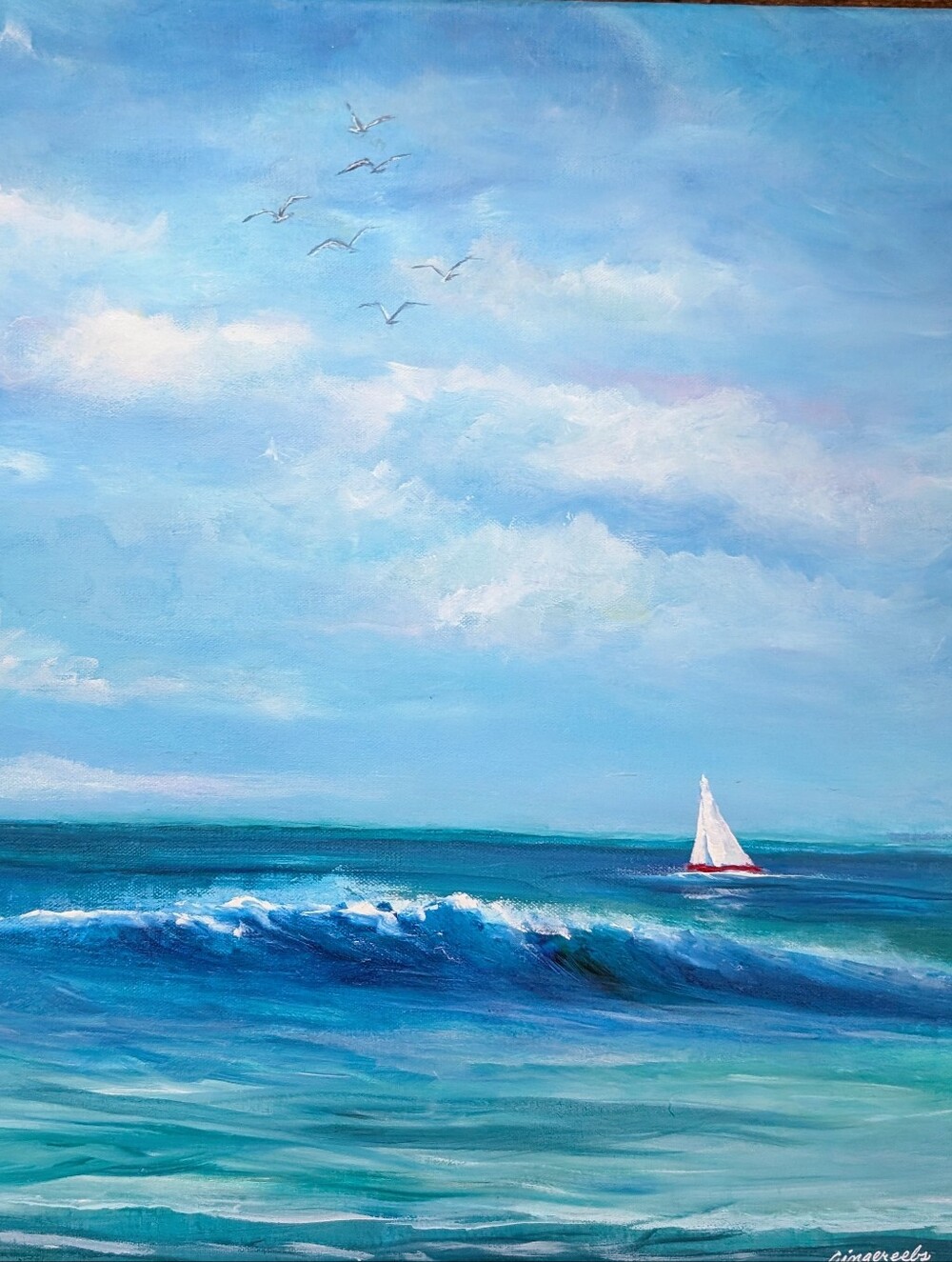 Original Acrylic Painting "Come Sail Away" Seascape Artist Signed Canvas